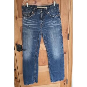 Big Star Y2K 36R Embroidered Distressed Straight Leg Jeans Rodeo Cowboy 2000s